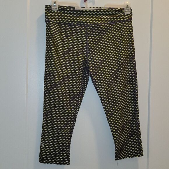 Under Armour Compression Heat Gear Green Diamonds Capri leggings Pants Large - Picture 1 of 4